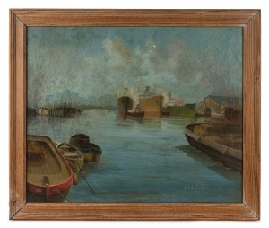 ARTIST UNKNOWN (Boca School, Argentina), (port scene), oil on canvas, signed lower right (illegible), 48 x 60cm, 58 x 69cm overall.