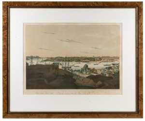 NEW SOUTH WALES 1810 (panorama), set of four antique coloured lithographs,1884 facsimile of originals by John Heaviside Clark (after John Eyre), published by William Dymock: I.) View of Sydney from the East Side of the Cove, II.) View of Sydney from the West Side of the Cove, III.) View of Sydney from the East Side of the Cove, IV.) View of Sydney from the West Side of the Cove, 61 x 73cm each overall.