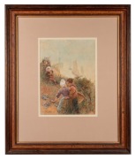 HECTOR CAFFIERI (Britain, 1847-1932), (figures by the harbour), watercolour, signed lower left "H. Caffieri", ​​​​​​​35 x 30cm, 70 x 58cm overall.