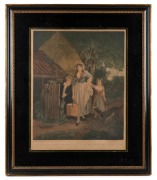 A pair of antique framed coloured engravings titled : I.) Going Out Milking, II.) The Return From Milking, housed in ebonized frames with gilt trim, ​​​​​​​75 x 64cm overall. - 2
