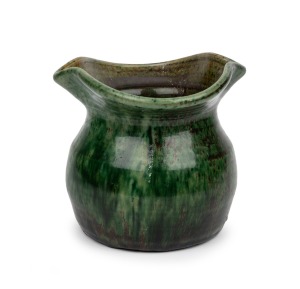 MERRIC BOYD green glazed pottery vase, incised "Merric Boyd 1924", 14cm high, 16cm wide