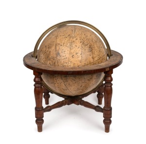 SMITH'S 16" antique celestial globe, library table model on turned mahogany stand, 19th century, 58cm high overall.