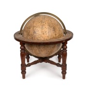 SMITH'S 16" antique celestial globe, library table model on turned mahogany stand, 19th century, 58cm high overall.