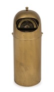 An antique Norwegian gimballed maritime wet compass with adjustable viewing mirrors, housed in dome topped metal housing with later brass painted finish, 19th/20th century, bearing maker's plaque "JOHAN GULBRANSEN Instrumentmaker, Oslo", 56cm high.