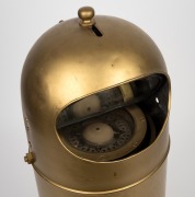 An antique Norwegian gimballed maritime wet compass with adjustable viewing mirrors, housed in dome topped metal housing with later brass painted finish, 19th/20th century, bearing maker's plaque "JOHAN GULBRANSEN Instrumentmaker, Oslo", 56cm high. - 2