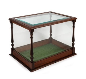 An antique timber and glass display case, 19th century, ​​​​​​​37cm high, 53cm wide, 41cm deep.