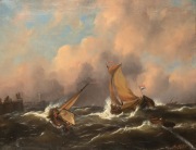 ABRAHAM HULK (Senior), (Britain, Holland, 1813-1897), (boats in rough seas), oil on canvas, signed lower right "A. Hulk", 56 x 72cm, 78 x 94cm overall.