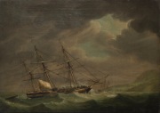 ROBERT DODD (1748-1815), The Ship Kent, oil on canvas laid down on board, signed lower right "R. Dodd, 1813", remains of original hand-written label verso describing the ship, its commander etc., 53 x 74cm, 69 x 89cm overall.