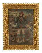 ARTIST UNKNOWN (Potosi School, Bolivia), Colonial Spanish Catholic icon of San Isidro, 18th century, oil on canvas, housed in a later carved giltwood frame, 72.5 x 51.5cm, 100 x 80cm overall.