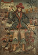 ARTIST UNKNOWN (Potosi School, Bolivia), Colonial Spanish Catholic icon of San Isidro, 18th century, oil on canvas, housed in a later carved giltwood frame, 72.5 x 51.5cm, 100 x 80cm overall. - 2