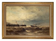 THEODOR ALEXANDER WEBER (Germany, 1839-1907), (ferry entering the harbour Belle-ile, Brittany, oil on canvas, signed lower right "T.A. Weber", stamped verso "WIMMER & C. GALLERY OF FINE ART MUNICH" bearing inventory numbers and labels verso, 62 x 91cm, 80 - 2