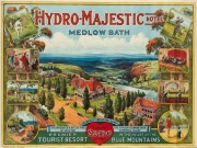 "HYDRO-MAJESTIC HOTEL MEDLOW BATH" c.1920 attractive poster with art work by CHARLES HENRY HUNT (1857-1938), printed by Bloxham & Chambers Ltd. Sydney, sheet size 76 x 100cm, tipped in on card and window mounted.