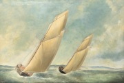 LESLIE CHARLES, (match racing, Storm Bay, Tasmania), oil on canvas, signed lower left "Leslie Charles", 85 x 127cm, 102 x 143cm overall.