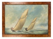 LESLIE CHARLES, (match racing, Storm Bay, Tasmania), oil on canvas, signed lower left "Leslie Charles", 85 x 127cm, 102 x 143cm overall. - 2