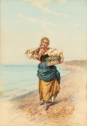 PIETRO GABRINI (Italy, 1856-1926), (fisherman's wife), watercolour, signed lower right "P. Gabrini", 53 x 37cm, 70 x 54cm overall.