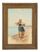 PIETRO GABRINI (Italy, 1856-1926), (fisherman's wife), watercolour, signed lower right "P. Gabrini", 53 x 37cm, 70 x 54cm overall. - 2