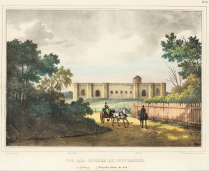 LOUIS AUGUSTE DE SAINSON (1800 -1887), Vue Des Du Gouverneur A Sydney, (Nopuvelle Galles du Sud), hand-coloured lithograph, 27 x 33cm, 58 x 65cm overall.