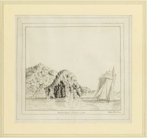 HORATIO NELSON HEAD (Britain), Diamond Rock, ink on paper, signed lower right "Horatio N. Head", 25 x 27cm, 45 x 50cm. Note: Haratio Nelson Head was the god son of Lord Nelson and a midshipman on the H.M.S. Phaeton in 1782. He was the son of the noted artist GUY HEAD famed for his portrait of Lord Nelson.