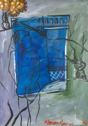 MARIAN RENNIE, (figures and blue window), gouache on paper, signed lower right "Marian Rennie", 96 x 67cm, 128 x 98cm overall.