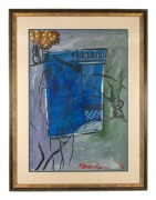 MARIAN RENNIE, (figures and blue window), gouache on paper, signed lower right "Marian Rennie", 96 x 67cm, 128 x 98cm overall. - 2