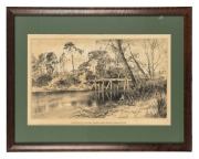 ARTIST UNKNOWN, Junction Of The Yarra And Watts, circa 1890, sepia lithograph, titled lower centre, original image was taken by the Melbourne photographer Nicholas Caire, ​​​​​​​33 x 53cm, 54 x 69cm overall. - 2