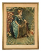 An antique coloured lithograph of a lady holding a fishing net, late 19th century, ​​​​​​​62 x 48cm overall. - 2