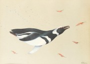 ARTIST UNKNOWN, (penguin and shrimp) colour lithograph, signed lower right (illegible), ​​​​​​​37 x 53cm, 57 x 72cm overall.