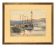 ARTIST UNKNOWN, (figures and fishing boats), watercolour, ​​​​​​​36 x 49cm, 58 x 71cm overall. - 2