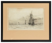 WILLIAM WYLLIE (1851-1931), (sailing boat under tow), drypoint etching, signed in pencil lower left, ​​​​​​​24 x 39cm, 45 x 54cm overall. - 2