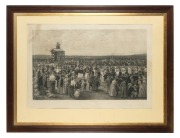 CARL KAHLER (Austria, Australia, United States, 1855-1906), "The Derby Day at Flemington" antique lithograph attractively displayed in a period oak frame with gilt slip and mount, 19th century, 88 x 117cm overall. - 2