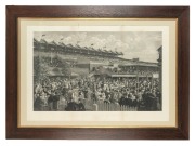CARL KAHLER (Austria, Australia, United States, 1855-1906), "The Betting Ring at Flemington" antique lithograph attractively displayed in a period oak frame with gilt slip and mount, 19th century, 85 x 116cm overall. - 2