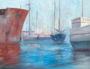 RONALD ELLIOT BULL (1942-1979), (port scene), oil on canvas, signed lower left "Ronald E. Bull", 60 x 76cm, 70 x 86cm overall.