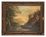 ARTIST UNKNOWN, (figures in landscape), oil on canvas, signed lower right (illegible), ​​​​​​​50 x 79cm, 81 x 98cm overall. - 2