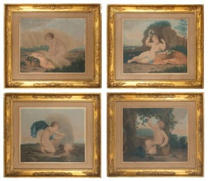 Set of four antique Italian "Four Seasons" colour lithographs, in antique gilt frames, 69 x 79cm overall.