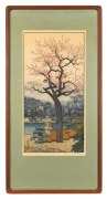 TOSHI YOSHIDA (1911-1995), I.) Bamboo Of The Friendly Garden, II.) Plum Tree Of The Friendly Garden, III.) Pine Tree Of The Friendly Garden, woodblock prints, signed in pencil lower right, ​​​​​​​52 x 27cm each, 78 x 40cm overall. - 2