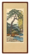 TOSHI YOSHIDA (1911-1995), I.) Bamboo Of The Friendly Garden, II.) Plum Tree Of The Friendly Garden, III.) Pine Tree Of The Friendly Garden, woodblock prints, signed in pencil lower right, ​​​​​​​52 x 27cm each, 78 x 40cm overall. - 3