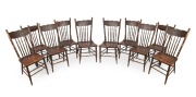 MELBOURNE CHAIR Co. set of ten antique pressed back dining chairs, early 20th century, (note: one lowered).