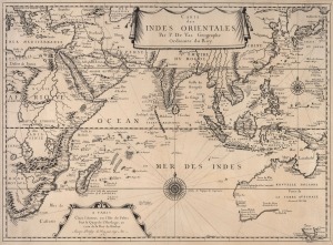PIERRE DUVAL (1618-1683), "Carte des Indes Orientales Par P. Du Val Geographe Ordinaire du Roy", copper engraving, [Paris, 1665], 40 x 54.5cm; mounted 61 x 76cm overall.