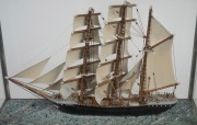 AMY BELLE model sailing ship in a nickel plated case with ebonized timber base, early to mid 20th century, ​​​​​​​40cm high, 60cm wide, 18cm deep, - 3