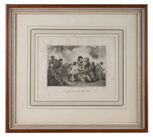 "DEATH OF LORD NELSON" antique English engraving, published by J. Stratford, 112 Old Holborn Hill, March 27, 1813, 20 x 24cm, 40 x 44cm overall.