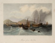 CHARLES GRAHAM antique hand-coloured engraving titled "Macao From The Sea", circa 1847, ​​​​​​​48 x 42cm overall. - 2