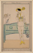 FASHION & COSTUMES group of hand-coloured engravings and coloured lithographs, mostly French including 1820s ballet and lovely Art Deco example, 19th and early 20th century, (14 plates), mounted, the largest 23 x 16cm, 44 x 36cm overall. - 6