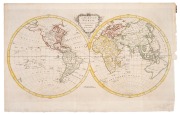 THOMAS KITCHIN (1718-1784), "A New Map of the World. Drawn from the latest and best Authorities, By Thos. Kitchin, 1771", copper engraving, hand-coloured, engraved for Guthries new Geographical Grammar, overall 35 x 54cm. Although published just after Co