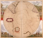 HENRICUS HONDIUS (1597-1651), "Polus Antarcticus Henricus Hondius excudit.", circa 1638, copper engraving with hand colouring. The first state of the first map to be "devoted exclusively to the [south] Polar Regions" (Tooley); French text on verso. 44 x 4