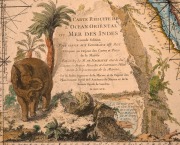 JACQUES-NICOLAS BELLIN (1703-1772), "Carte Reduite de l'Ocean Oriental ou Mer des Indes..." [Second edition], 1757, copper engraved chart on thick watermarked laid paper, hand coloured, plate size 58.5 x 90cm; sheet 65 x 98cm; central vertical fold. The - 2