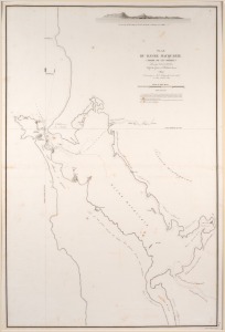 GEORGE WILLIAMS EVANS (1780-1852), "Plan Du Havre Macquarie (Terre De Van Diemen) Leve par M. G. W. Evans, Chef du Genie a Hobart-town (1809). (Communique a M. L. I Duperrey, dans la relache) au Port Jackson in 1824", engraved by Ambroise Tardieu and issued in Paris in 1827, mounted, image size 75 x 50cm.