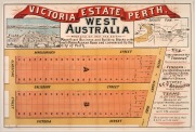 [WESTERN AUSTRALIAN INTEREST] circa 1895 "VICTORIA ESTATE, PERTH" land subdivision sale poster with inset "View of Perth water & part of South Perth" and a locality map showing the location of the sub-division; lithographed in colours, printed by Websdale