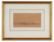 ARTIST UNKNOWN, (tallships in the harbour), watercolour, signed lower right (illegible), ​​​​​​​9 x 18cm, 25 x 32cm overall. - 2