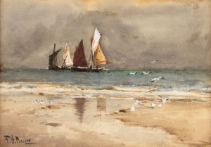 FRANK HENRY MASON (1876-1965), Calais Fishing Boats, watercolour, signed lower left "F.H. Mason", ​​​​​​​17 x 23cm, 30 x 37cm overall.