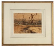 ARTIST UNKNOWN, (fishing boats), watercolour, ​​​​​​​13 x 18cm, 28 x 33cm overall. - 2